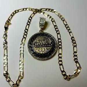 24 inch chain with last supper pendant 14k gold plated